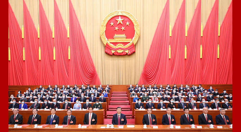 3月13日，第十四屆全國人民代表大會第一次會議在北京人民大會堂閉幕。習近平等黨和國家領導人在主席臺就座。