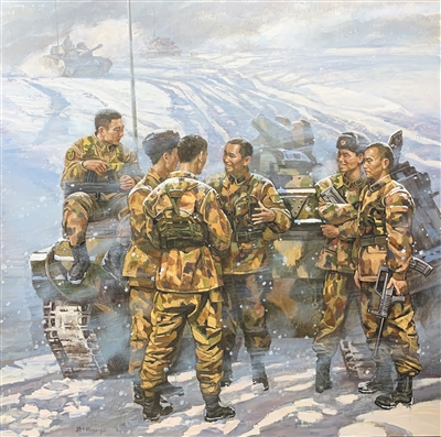 　油畫《風雪青春》，作者孫立新。