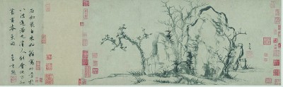 趙孟頫在《秀石疏林圖》題跋中寫道：“石如飛白木如籀，寫竹還于八法通。若也有人能會此，方知書畫本來同?！边@體現(xiàn)出中國畫書畫同源的創(chuàng)作思想。