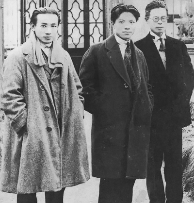 1920年代，國立藝術(shù)院創(chuàng)辦人林風(fēng)眠（左）、林文錚、吳大羽（右）