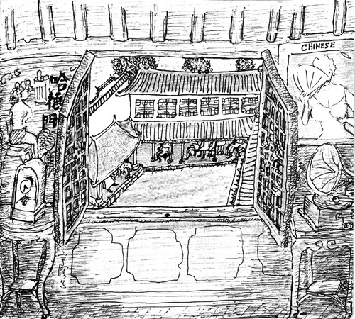 樓下說(shuō)書，聽書。樓上的情況，不清楚，很多事情如此
