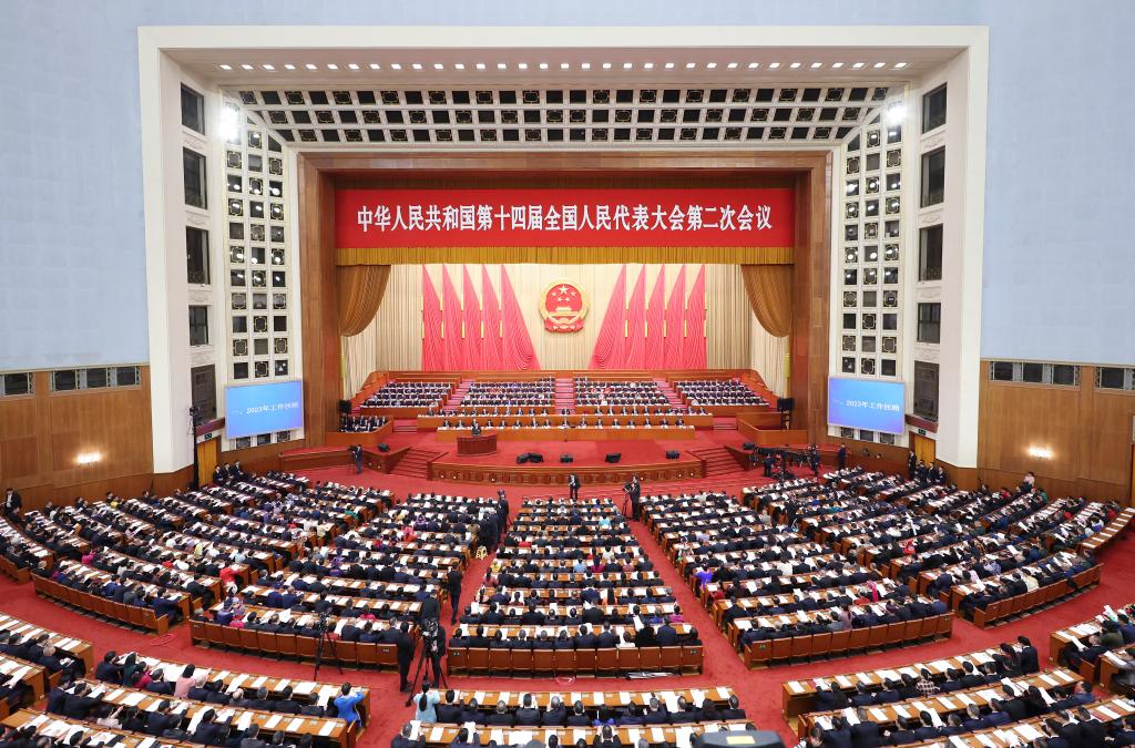3月5日，第十四屆全國(guó)人民代表大會(huì)第二次會(huì)議在北京人民大會(huì)堂開幕。新華社記者 丁海濤 攝