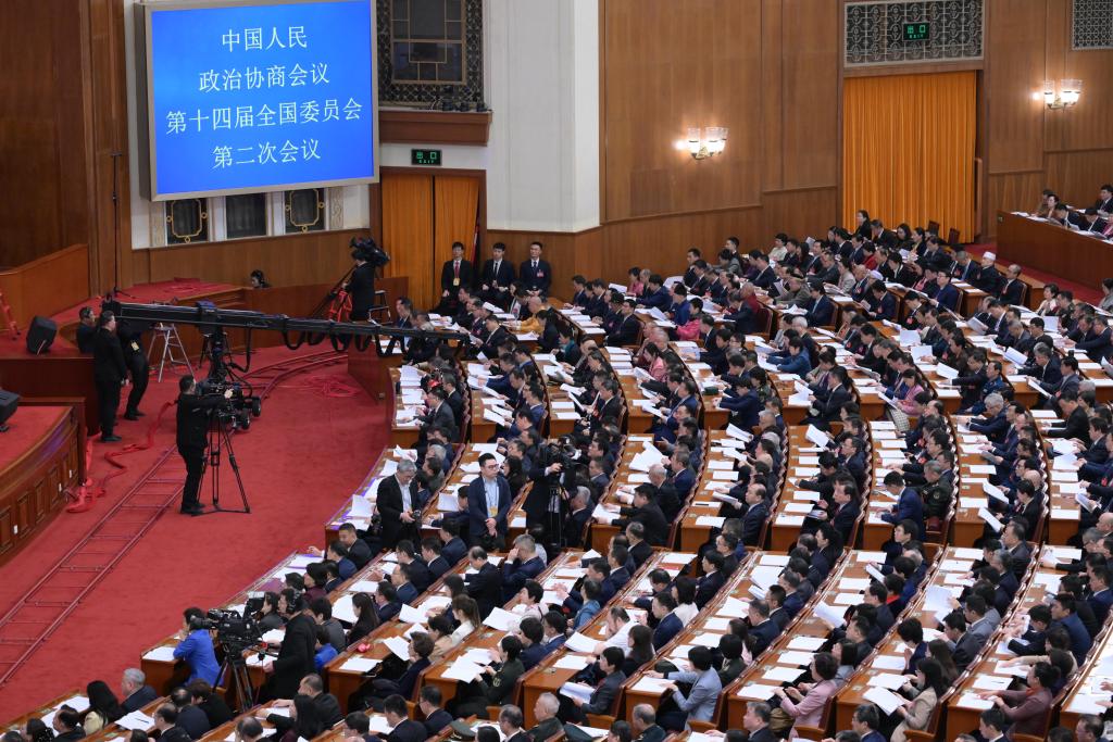 3月7日，全國政協(xié)十四屆二次會議在北京人民大會堂舉行第二次全體會議。?新華社記者 李賀 攝