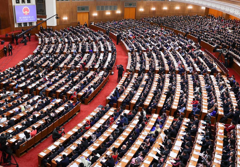 3月8日，十四屆全國人大二次會議在北京人民大會堂舉行第二次全體會議。新華社記者 劉續(xù) 攝