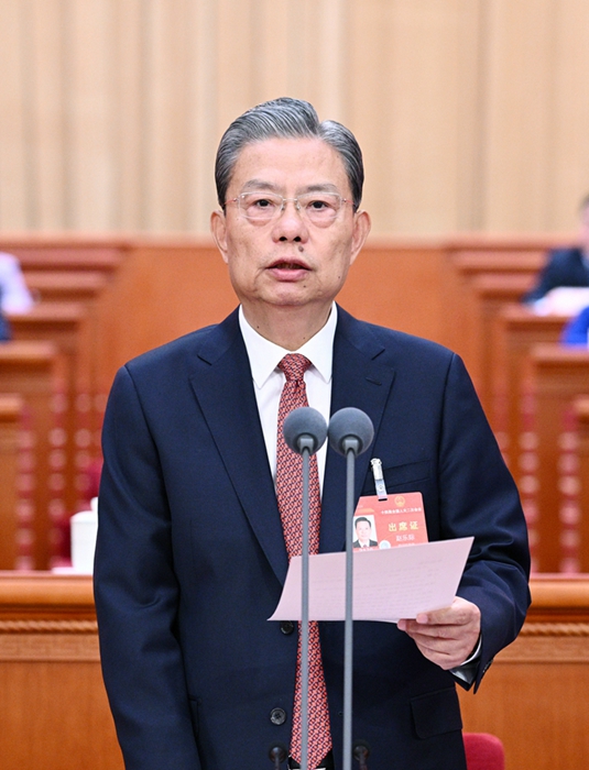 3月11日，第十四屆全國人民代表大會第二次會議在北京人民大會堂舉行閉幕會。趙樂際主持閉幕會并講話。新華社記者 李學仁 攝