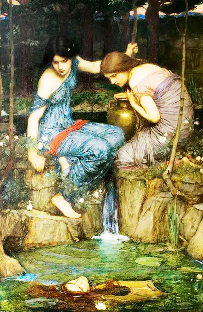 英國畫家沃特豪斯的《發(fā)現(xiàn)俄耳甫斯頭顱的仙女們》，圖片來源：Bing