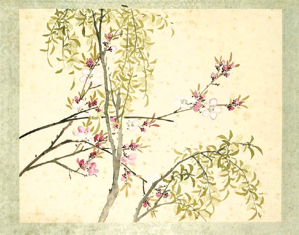 清沈振麟《十二月花神冊(cè)》之楊柳桃花