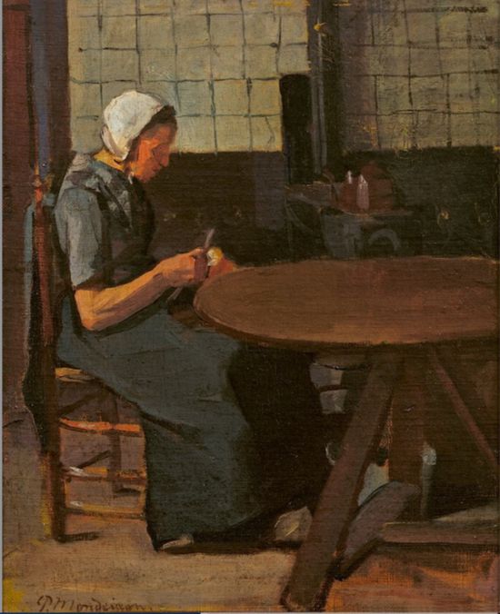 蒙德里安，《拿著紗錠的女人》，約1893-1896年，布面油畫，佩斯畫廊提供（貝耶勒基金會展品）
