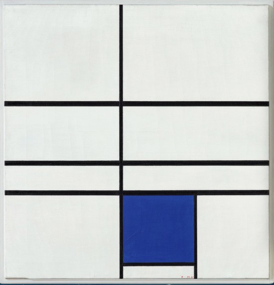 蒙德里安，《雙線藍構(gòu)圖》，1936年，布面油畫，貝耶勒基金會藏（貝耶勒基金會展品）