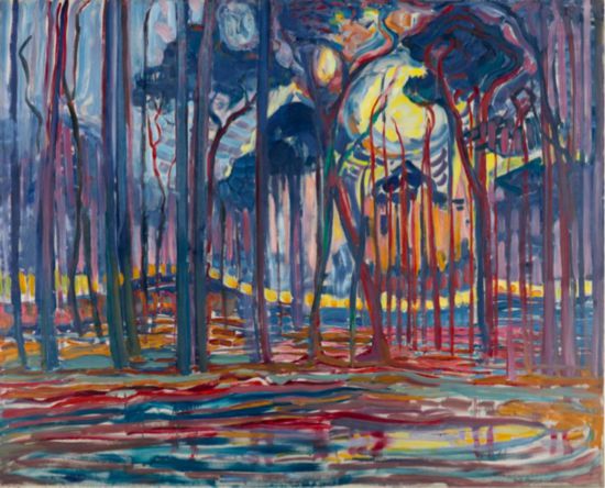 蒙德里安，《歐勒附近的樹林》，1908年，布面油畫，海牙藝術博物館藏（貝耶勒基金會展品）