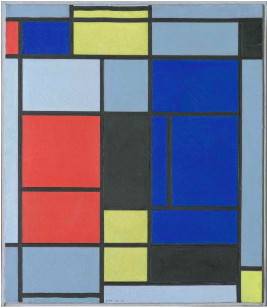蒙德里安，《繪畫 I》，1921/1925，布面油畫，貝耶勒基金會藏（貝耶勒基金會展品）