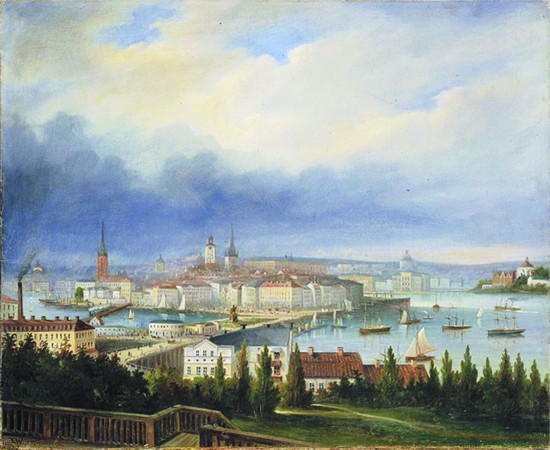 莫瑟坡景色（油畫）， 保爾·埃米爾·瓦倫斯特羅勒1875年作。在莫瑟坡，可以鳥瞰斯德哥爾摩南城